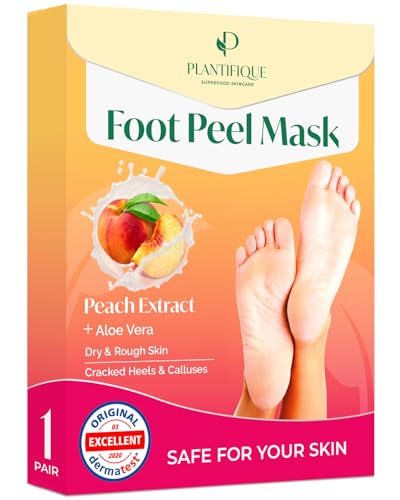 PLANTIFIQUE Mascarilla Pies Peeling con Melocotón - 1 Pares Calcetines Exfoliantes para Cuidado de Pies - Foot Peel Mask - Pedicura Profesional