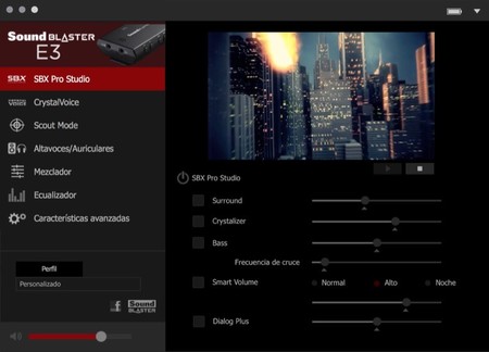 Aplicación para la configuración del Sound Blaster E3