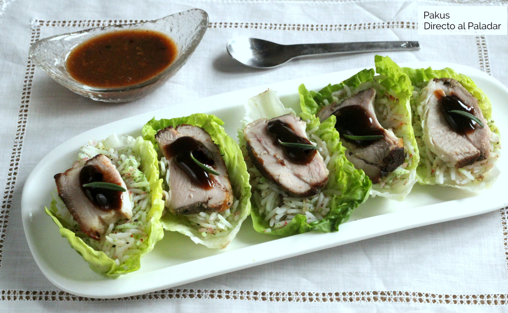 Cogollos rellenos de panceta a baja temperatura y basmati especiado, receta de inspiración oriental