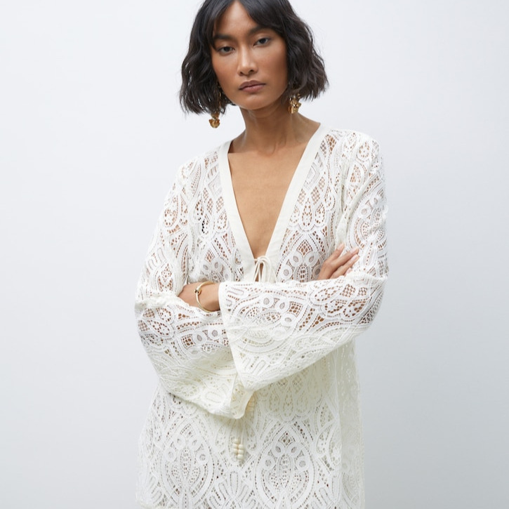 Tintoretto - Blusa de mujer de manga larga con encaje.