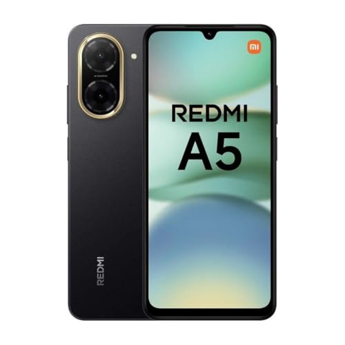 XIAOMI Redmi A5 - Smartphone de 3+64GB, Pantalla inmersiva de 6,88" 120 Hz, Potente procesador Octa Core, Cámara Dual AI de 32 MP, 5200 mAh, Cargador no Incluido, Negro (Versión ES)