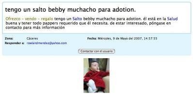 Supuesta venta de un bebé por internet
