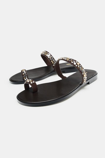 Sandalias Planas Elegantes Bonitas Verano Zara Marron Piel