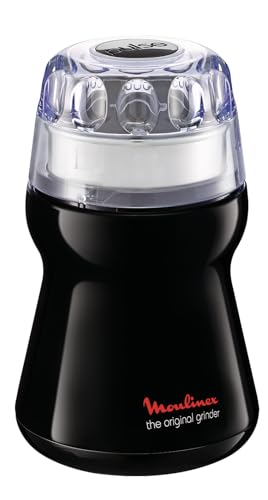 Moulinex Grinder AR110830, Molinillo de café de 180 W para 9 tazas , con capacidad de 50 g con mecanismo de funcionamiento a presión 1,2,3, color negro