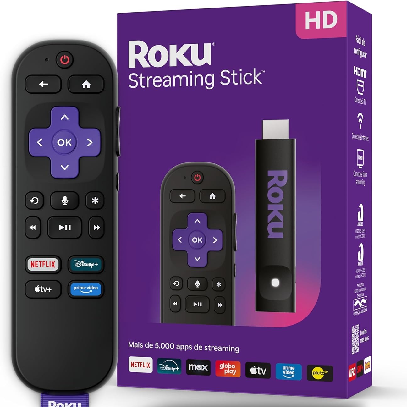 Roku Streaming Stick HD 2025 | Dispositivo de streaming para TV HD/FHD com controle remoto por comando de voz compatível com Alexa, Siri e Google
