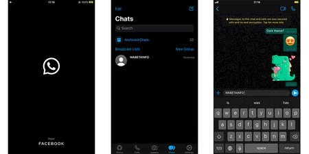 WhatsApp のダーク モード。落ち着いた黒とグレーのトーンでインターフェイスを表示