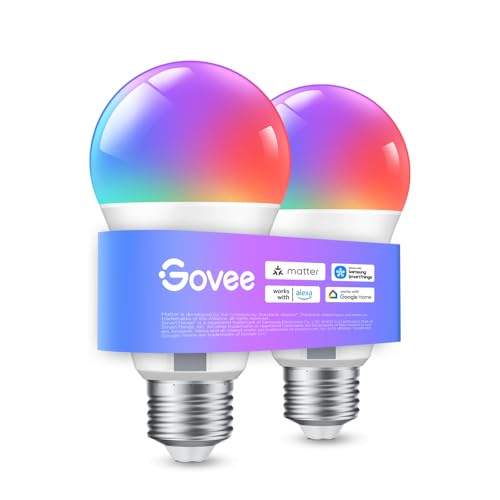 Govee Bombilla LED E27 Inteligentes WiFi y Bluetooth, Compatible con SmartThings, Matter, Alexa y Google Assistant, 800LM, 16 Millones de Colores DIY RGBWW, Bombilla Inteligente, Juego de 2