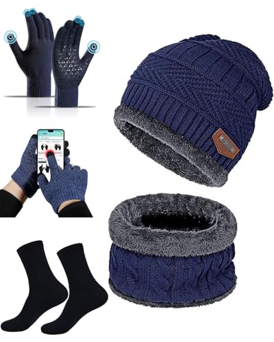 FANBOLD Gorro Invierno Bufanda y Guantes Tactiles y Calcetines Termica,Gorros Frio Tejido de Punto y Bufandas Forro de Lana