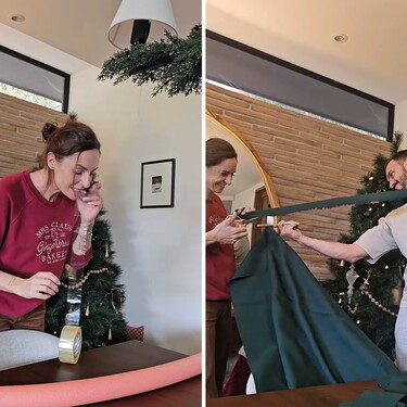 Cómo hacer una corona de Navidad usando un viejo churro de piscina y retales de tela: el resultado es espectacular 