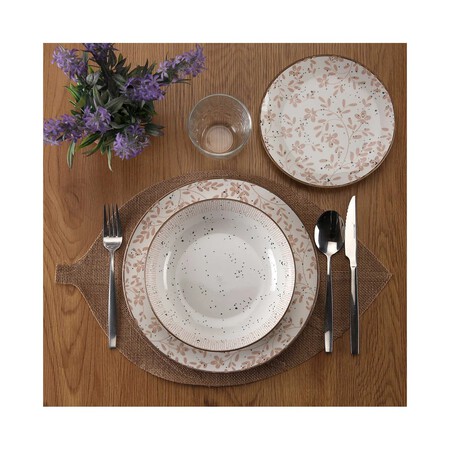 Vajilla completa de 18 Piezas con motivos Flores Beige, VERSA HOME