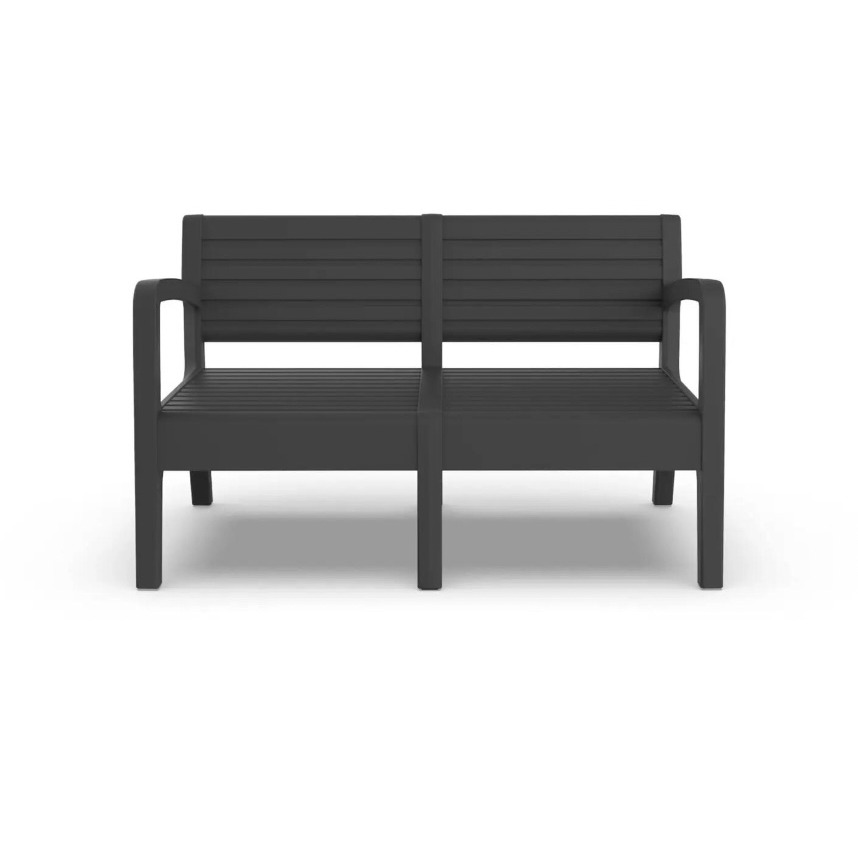 Banco de jardín de resina Miami gris grafito sin cojín 2 plazas