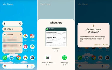 最後の 3 つの会話、ウィジェット、カメラへのショートカット、さらにはその日の残りの時間アプリを一時停止することもできます。