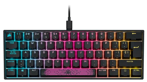 Corsair K65 RGB MINI 60% Teclado mecánico para juegos (Interruptores de teclas mecánicos CHERRY MX SPEED RGB, Tecnología de hiperprocesamiento CORSAIR AXON, Duraderas teclas de policarbonato) Negro