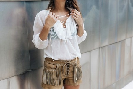 Polo Ralph Lauren Bilbao Collage Vintage Ruffled Lace Up Blouse Deerskin Fringe Short Cardigan Raffia Wedges Guggenheim 6 790x527