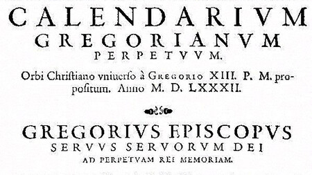 Bula papal de Gregorio XIII con la instauración del calendario gregoriano