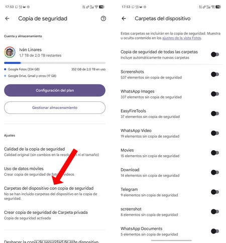 Desmarcar estas casillas evita que Google Fotos se llene en exceso