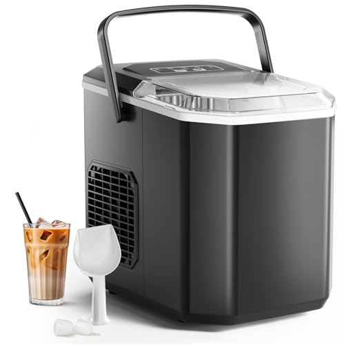 Máquina de Hielo Portátil, Máquinas para Hacer Hielo para Hogar 12kg/24h, 1,5L Tanque, 35dB Silenciosa, Autolimpieza, 2 Tamaños de Hielo (S/L), para Cocina/Office/Fiestas