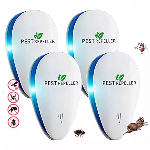 Repelente ultrasónicode Plagas, Repelente ultrasónico de Mosquitos y Control electrónico, Anti Ratones, Moscas, cucarachas, arañas, Hormigas, inofensivo para Mascotas y Humanos - (4 Pack)