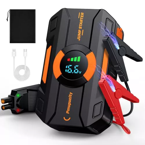 𝟳𝟱 𝟬𝗙𝗙 Arrancador de Baterias de Coche - 𝟏𝐎𝐎𝐎𝐎𝐀 Arrancador Coche | para 9.0L Gasolina o 8.5L Diesel, 12V Arrancador de Coches Portatil con Pantalla LCD, Jump Starter Carga Rápida, Linterna LED