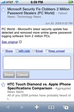 Más funcionalidades para Google Reader en su versión iPhone