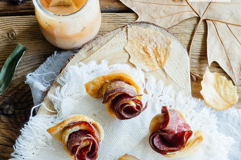 Flores de salami. Receta para Navidad