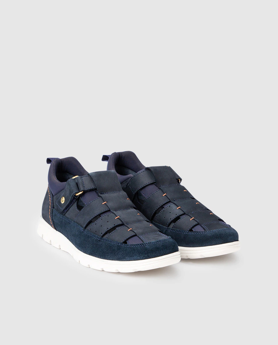 Zapatillas de hombre Panama Jack en nobuck azul marino con cierre adherente