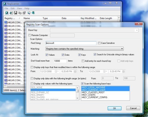 RegScanner, un completo buscador de claves del Registro de Windows