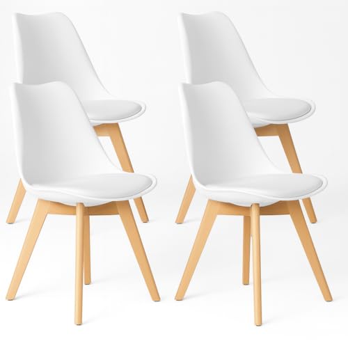 T-LoVendo Pack de 4 Sillas Comedor Nórdico, Sillas de Cocina Nórdicas con Patas de Madera Maciza de Haya y Asiento Acolchado y Tapizado, Respaldo Ergonómico