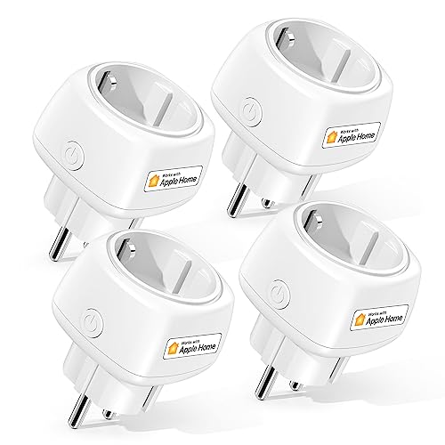 Meross Mini Wifi Enchufe Inteligente Compatible con HomeKit Siri Alexa Google Home, Inteligente Enchufe Wifi Smart Plug control por Voz, 4 PCS