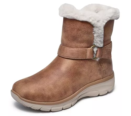 Skechers - Bota con cuña de 5cm y plataforma de 3cm,media caña,casual,clásica,sencilla,color liso,con pelito para: Mujer color: Castaño talla:35