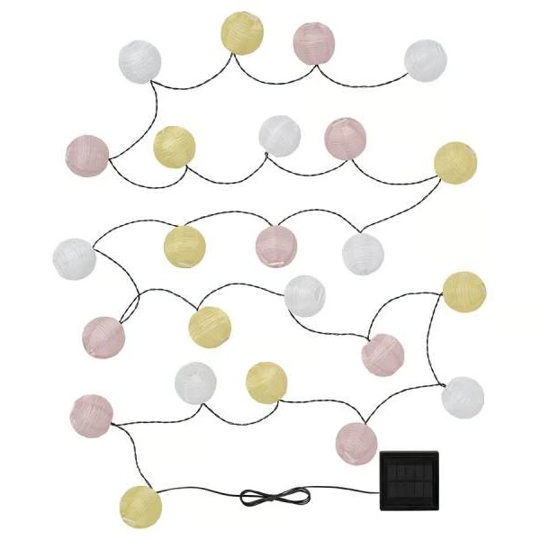 SOLVINDEN Guirnalda luminosa LED 24 luces, energía solar globo/amarillo rosa