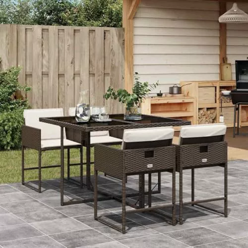 Emmtore Set Comedor de jardín 5 Piezas y Cojines ratán sintético marrón
