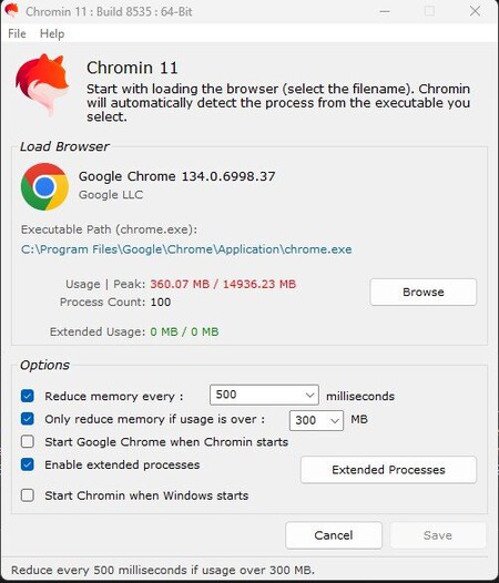 A interface do Chromin é simplificada e as configurações são intuitivas, fáceis de selecionar e ajustar.