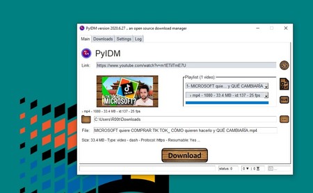 PyIDM, un gestor de descargas open source que nos facilita la tarea de bajarnos playlists de vídeo