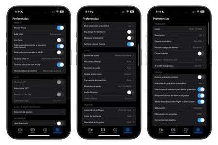 「BackMagic Camera」の多くの設定の一部