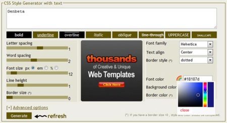 CSSTXT, editor visual de estilos de texto CSS