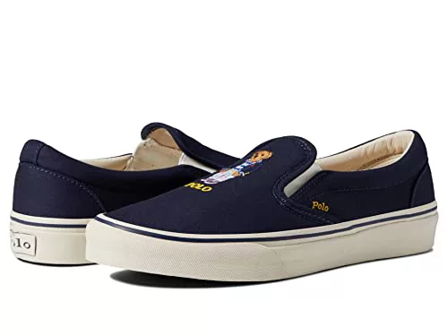 Polo Ralph Lauren Keaton Zapatos para Hombres, sin Cordones y con Estampado Textil, Oso Azul Marino, 42.5 EU