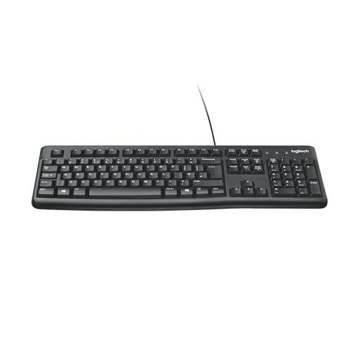 Logitech K120 Teclado con Cable Business para Windows, Tamaño Normal, Resistante a Líquido, Barra Espaciadora Curvada, PC/Portátil, Disposición QWERTY Español - Negro