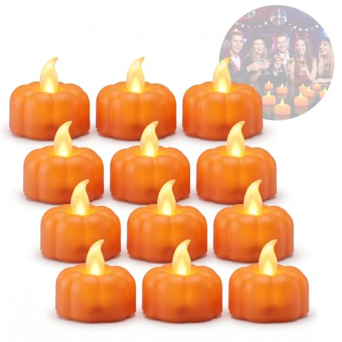 ChaneeHann Halloween Velas LED, 12 Unidades Calabaza Halloween Luminosa a Pilas con Luz Cálida, Decoración para Fiestas en Hogar y Exterior