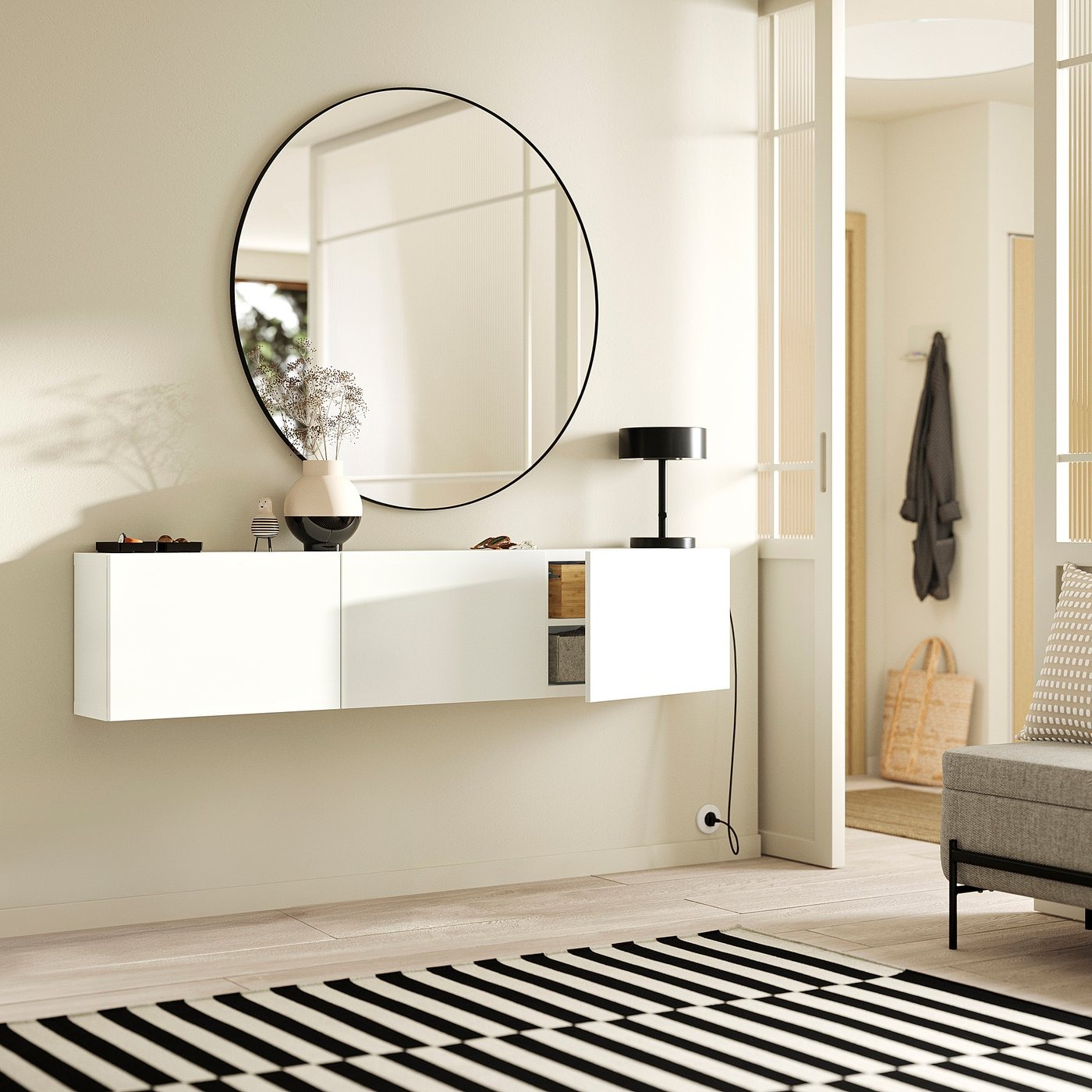 BESTÅ
Combinación de almacenaje en pared, blanco/Lappviken blanco, 180x22x38 cm