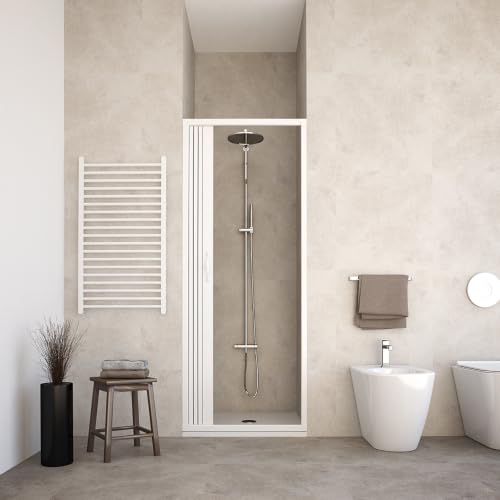 HDcasa Cabina de Ducha Plegable de PVC Modelo Giada, Hoja Única Extensible con Paneles Semitransparentes, Apertura Lateral, Cabina de Ducha Blanca Ahorra Espacio Made in Italy 120 cm