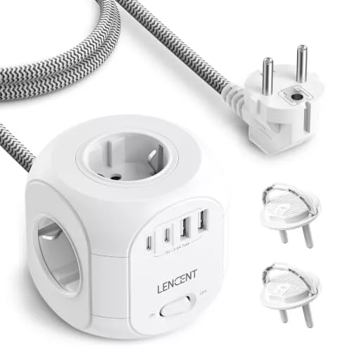 LENCENT Cubo Regleta Enchufes 2M con 4 Tomas de CA, 3 USB y 1 Tipo C