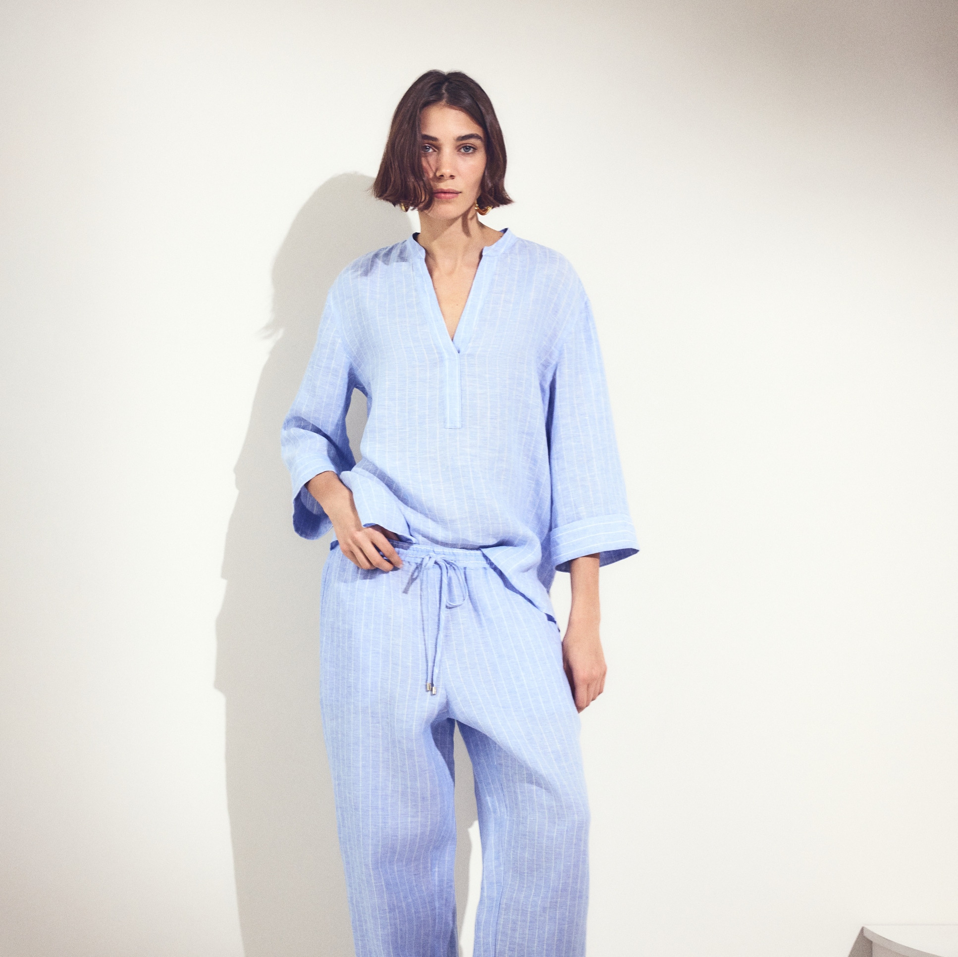 Túnica de mujer lino 3/4 desmentido Azul Woman El Corte Inglés