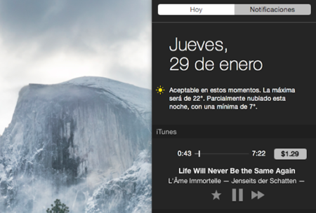 iTunes estrena widget en su nueva actualización para OS X Yosemite