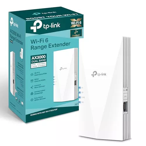 TP-Link RE700X WiFi 6 WiFi Amplifier Repetidor AX3000 (Doble Banda 2402Mbps 5GHz + 574Mbps 2.4GHz), MU-MIMO, Puerto gigabit, Gran Cobertura, EasyMesh, Compatible con Todos los routers Wi-Fi