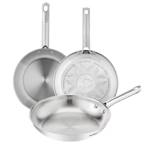 Tefal Duetto On - Juego de 3 Sartenes, Acero Inoxidable, Sin revestimiento