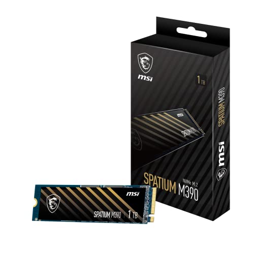 MSI SPATIUM M390 NVMe M.2 - Disco Duro SSD (1 TB, Gen3x4, 1.4, Dimensiones 80.0 x 22.0 x 2.15, Lectura 3300 MB/s, Escritura 3000 MB/s), Negro
