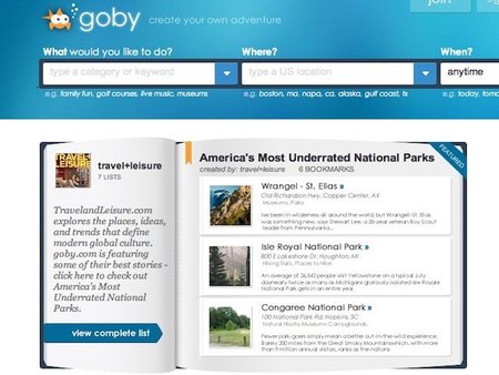 Goby, buscador de actividades de ocio en Estados Unidos