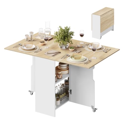 WOLTU Mesa de Comedor Plegable con Ruedas