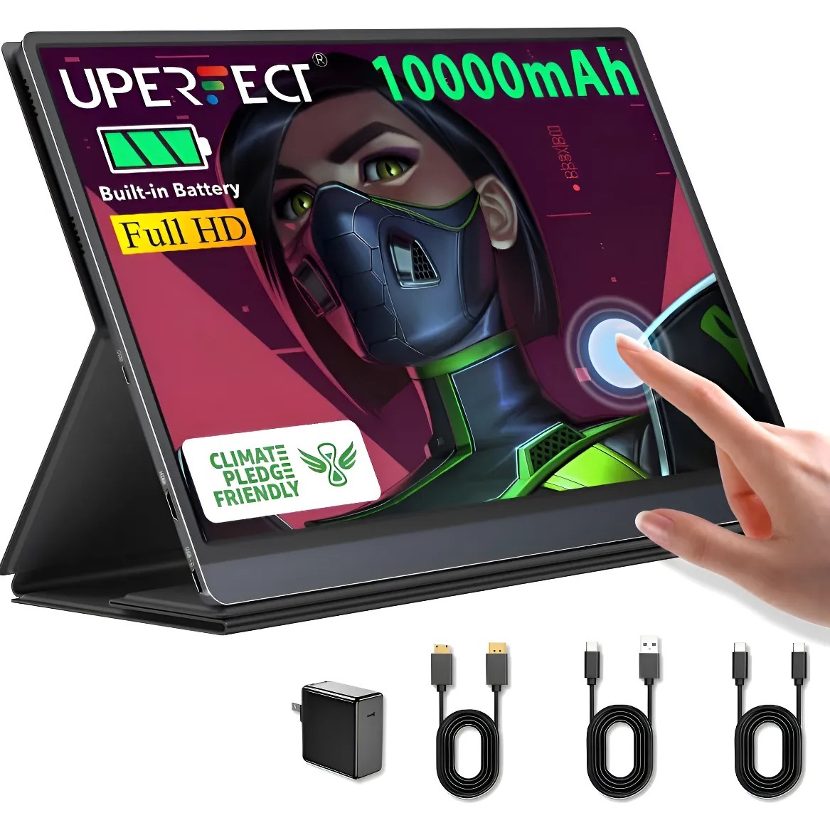 Monitor portátil de 15.6 pulgadas recargable con pantalla táctil